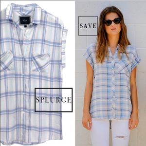 Short sleeve button plaid top